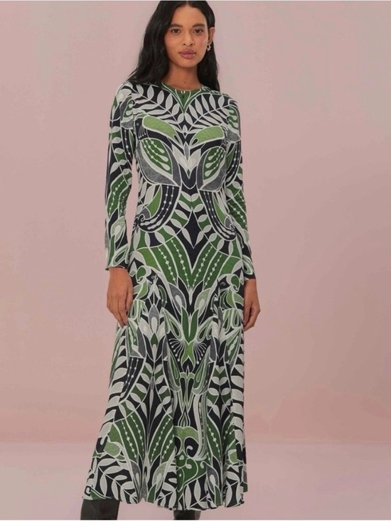 FARM Rio Dresses & Skirts - FARM Rio Green, Black & White Printed Long Sleeve Maxi Dress